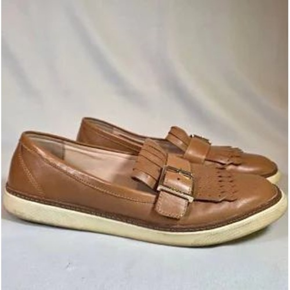 Vionic Cambridge 'Kiltie' Loafer Womens 10 Tan Leather Slip On Comfort Preppy